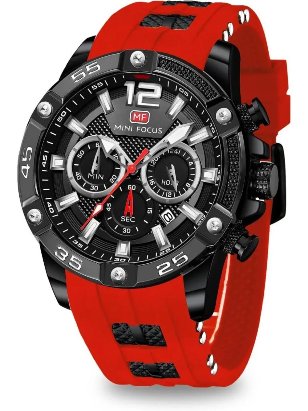 Men's Red Silicon Band Chronograph Waterproof Luminous Unique Casual Wrist Watch